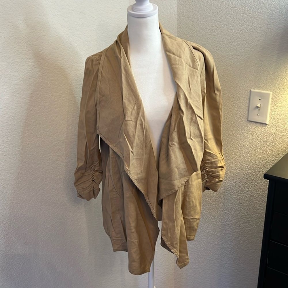 Linen Blend Open-Front Blazer/Cardigan - Size Petite Small
